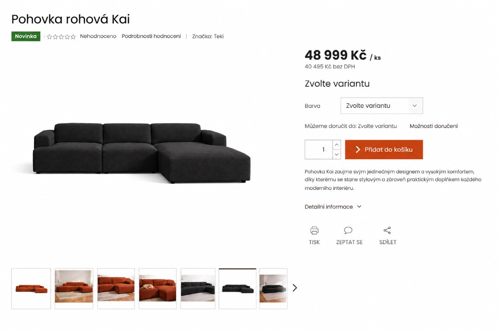 Detail produktu před úpravou — výchozí galerie fotografií