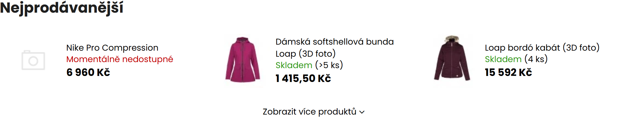 Blok Nejprodávanější na stránce kategorie šablony STEP
